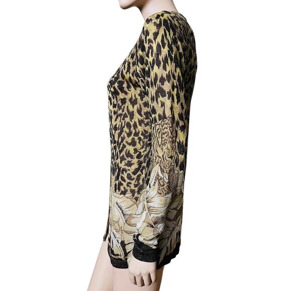 Vintage XXist Animal Print Cardigan Sweater Size S Long Sleeves Shell Buttons - Picture 7 of 16